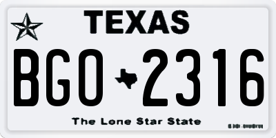 TX license plate BGO2316