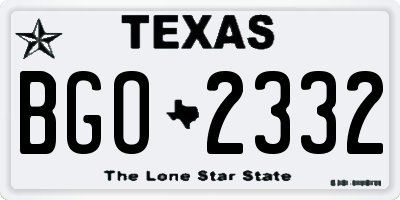 TX license plate BGO2332