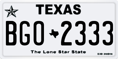 TX license plate BGO2333