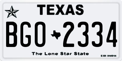 TX license plate BGO2334