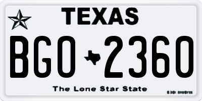 TX license plate BGO2360