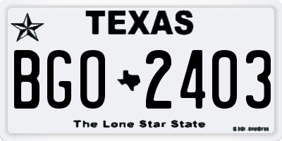 TX license plate BGO2403