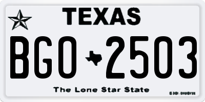 TX license plate BGO2503