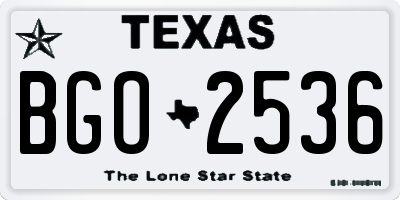 TX license plate BGO2536