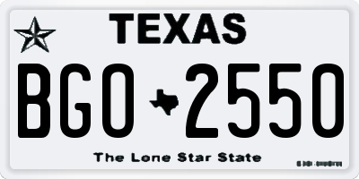 TX license plate BGO2550