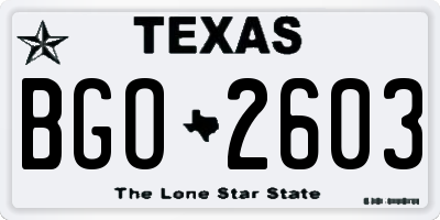 TX license plate BGO2603