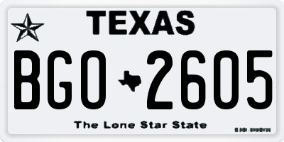 TX license plate BGO2605