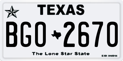 TX license plate BGO2670