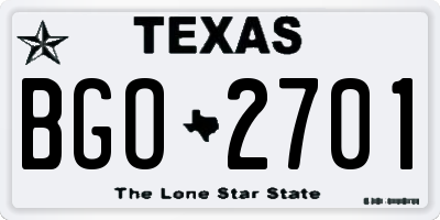 TX license plate BGO2701