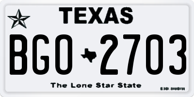 TX license plate BGO2703