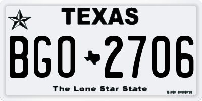 TX license plate BGO2706