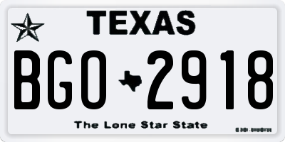 TX license plate BGO2918