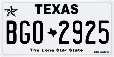 TX license plate BGO2925