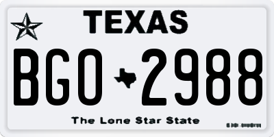 TX license plate BGO2988