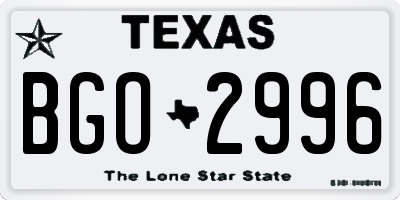 TX license plate BGO2996