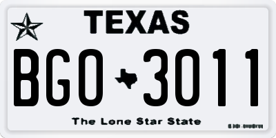 TX license plate BGO3011