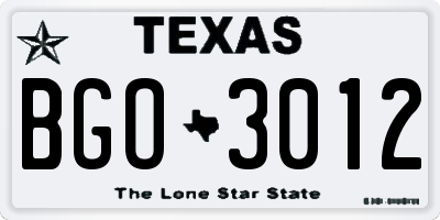 TX license plate BGO3012