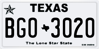 TX license plate BGO3020