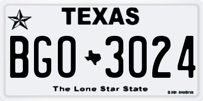 TX license plate BGO3024