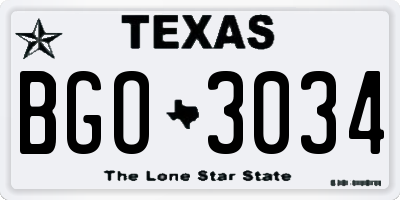 TX license plate BGO3034