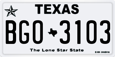 TX license plate BGO3103