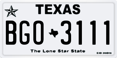 TX license plate BGO3111