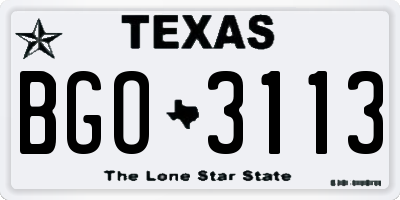 TX license plate BGO3113