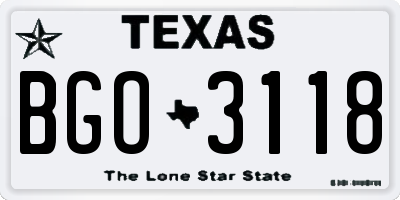 TX license plate BGO3118