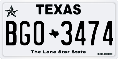 TX license plate BGO3474