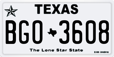TX license plate BGO3608