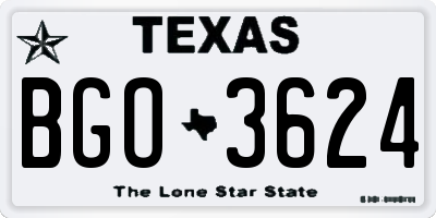 TX license plate BGO3624