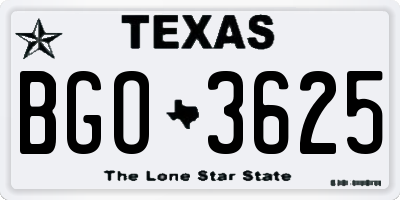 TX license plate BGO3625