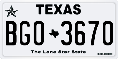TX license plate BGO3670