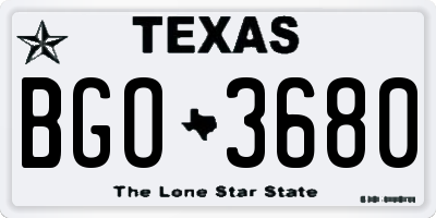 TX license plate BGO3680