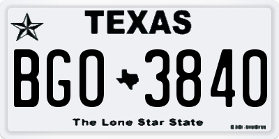 TX license plate BGO3840