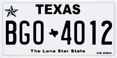 TX license plate BGO4012
