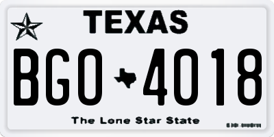 TX license plate BGO4018