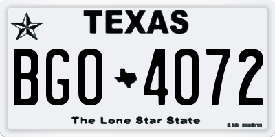 TX license plate BGO4072