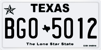 TX license plate BGO5012