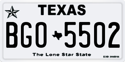 TX license plate BGO5502