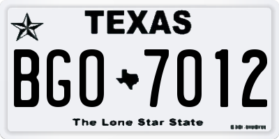 TX license plate BGO7012