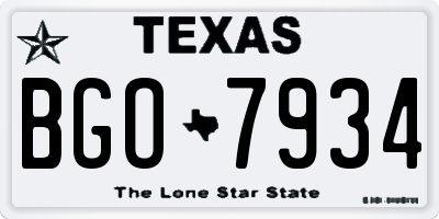 TX license plate BGO7934