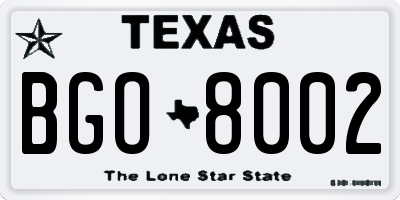 TX license plate BGO8002