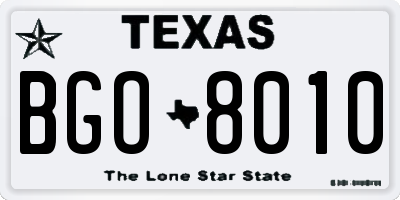 TX license plate BGO8010