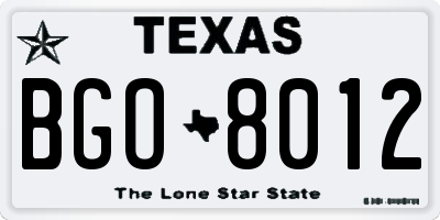 TX license plate BGO8012