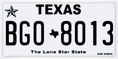TX license plate BGO8013