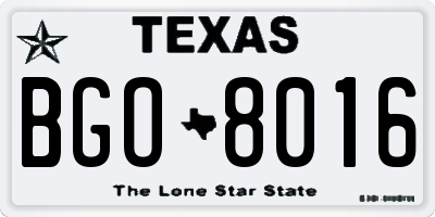 TX license plate BGO8016