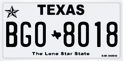 TX license plate BGO8018