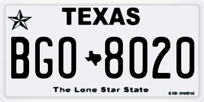 TX license plate BGO8020