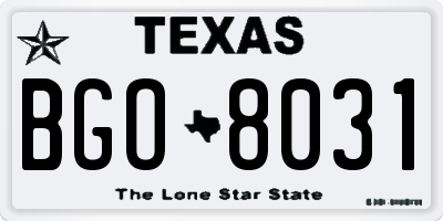 TX license plate BGO8031